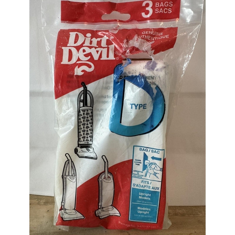 Dirt Devil Vacuum Bags Type D 3 Pack White Genuine Upright 3-670147-001